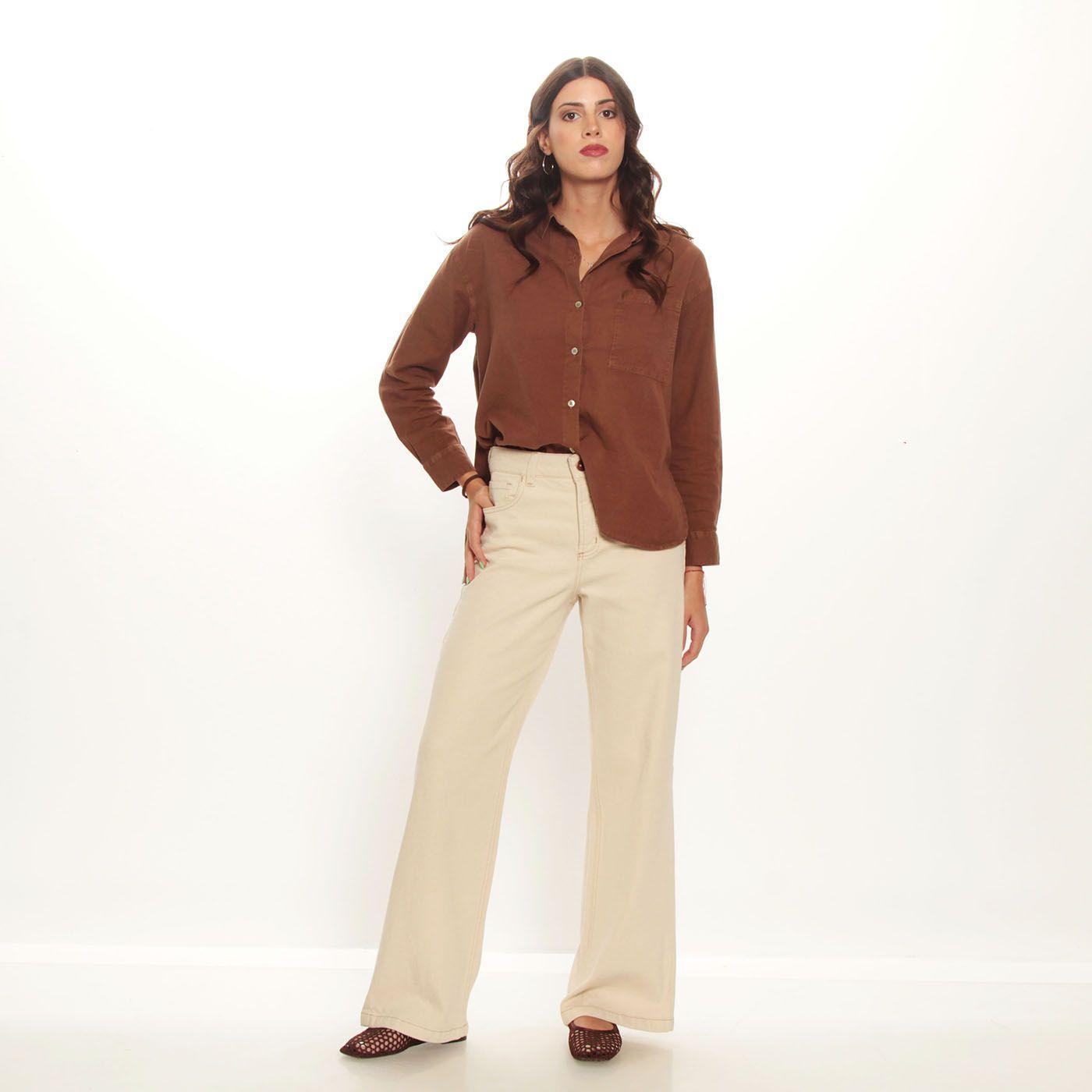 Jeans Recto Tiro Alto Pretina   Basica Un Boton-0