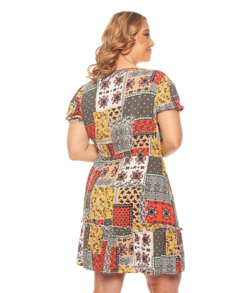 Vestido Manga Corta Elastico Estampado Escote V-1