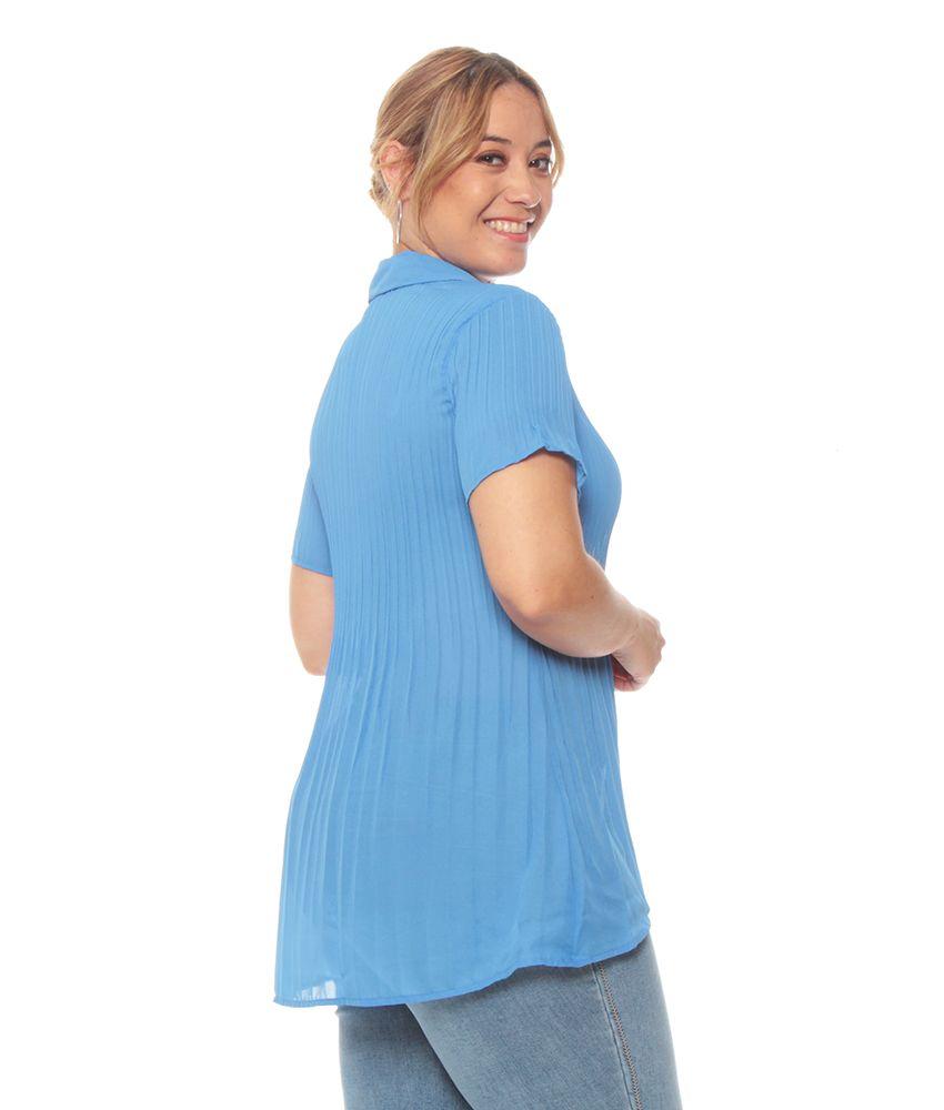 Blusa Plisada Con Manga Corta Cuello Camisero Abotonada-5