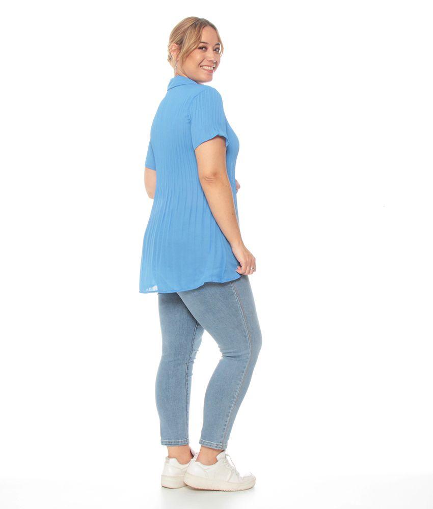 Blusa Plisada Con Manga Corta Cuello Camisero Abotonada-6