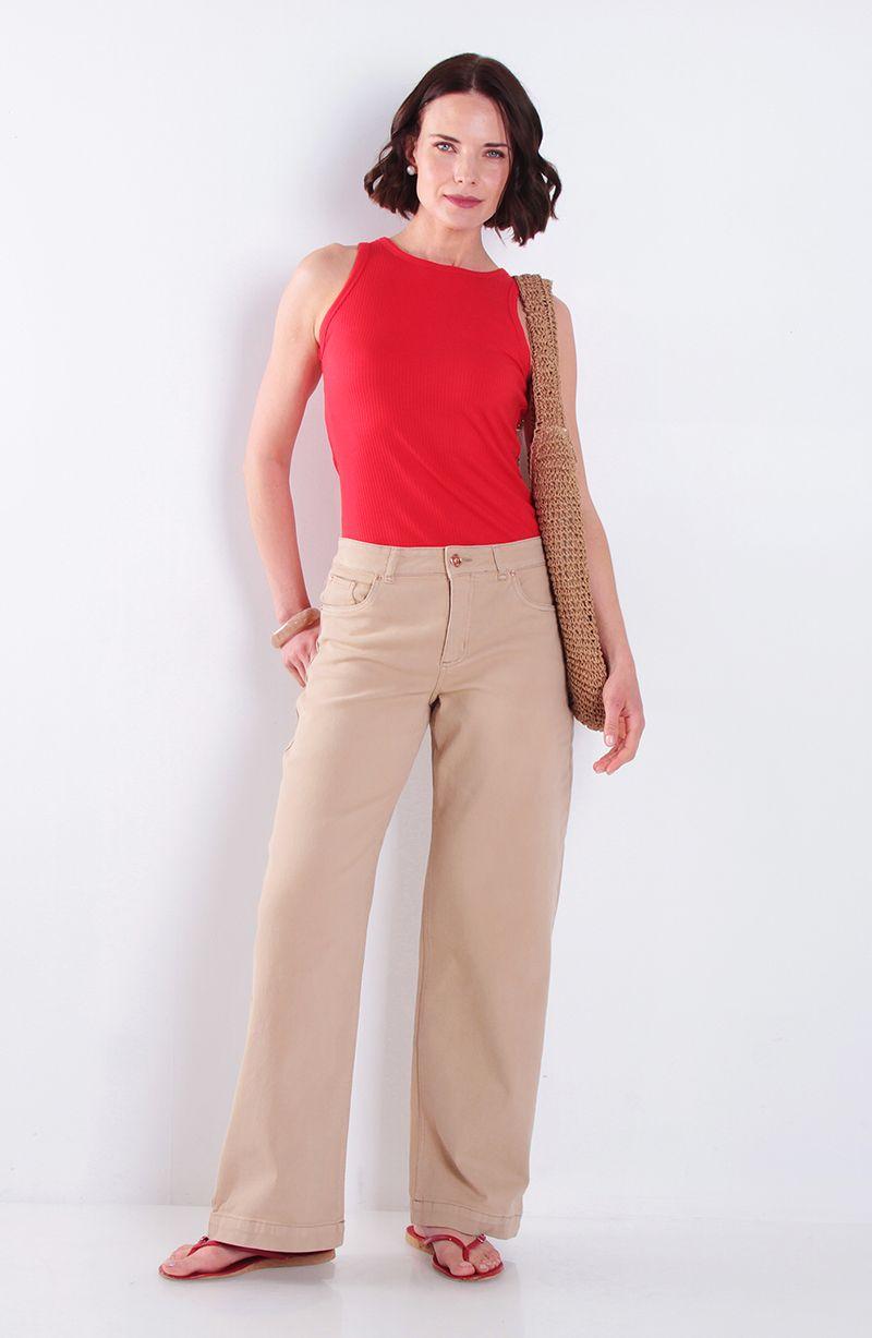 Jeans Wide Leg Tiro Alto  Pretina Basica 1 Boton-6