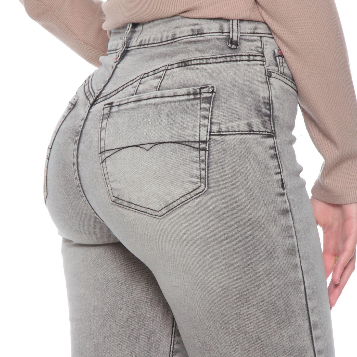 Jeans Flare Tiro Alto  Push Up Pretina Basica 1 Boton-5