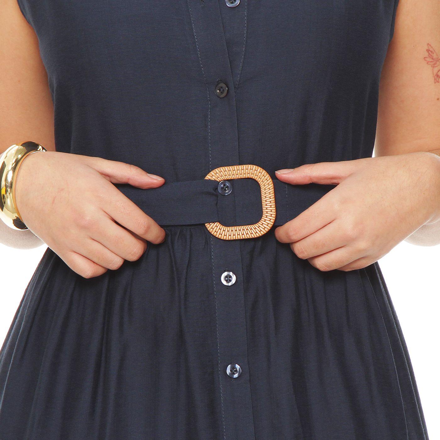 Vestido Sin Manga Abotonado En Delantero Con Lazo En Cintura-4