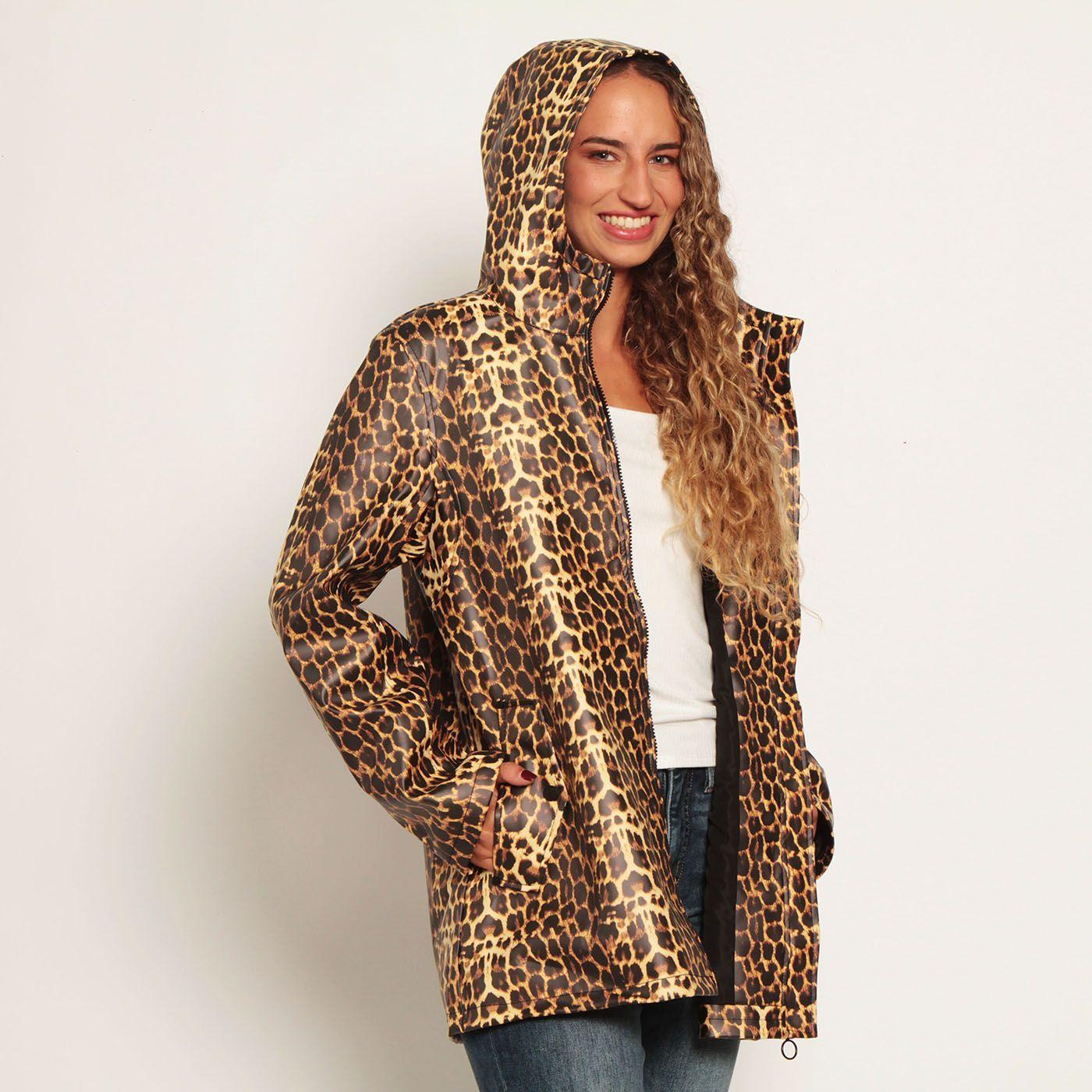 Chaqueta Animal Print Impermeable Manga Larga Con Capucha-4