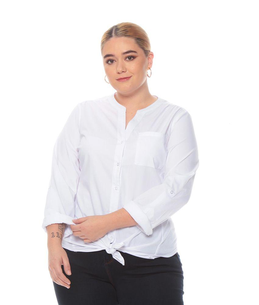 Blusa Manga Larga Ajustable Solida Cuello Mao-0
