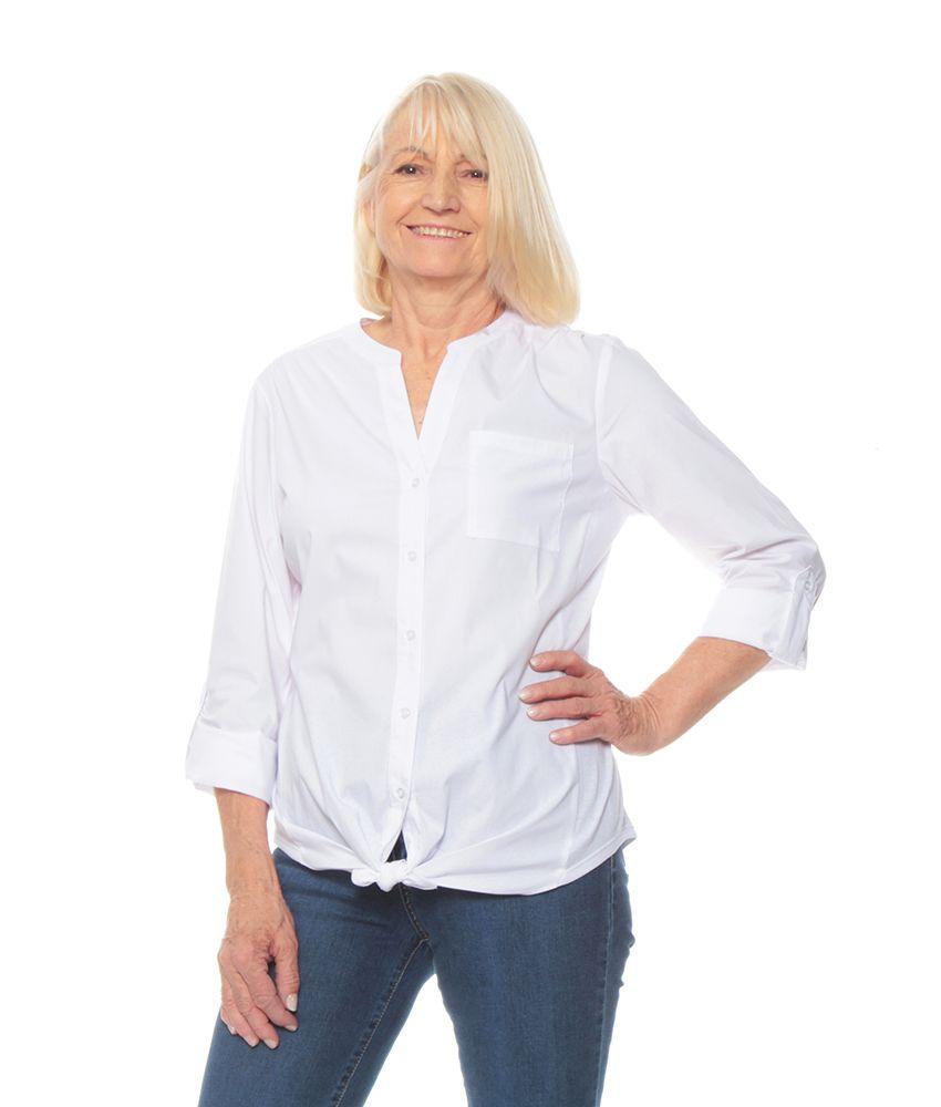 Blusa Manga Larga Ajustable Solida Cuello Mao-4