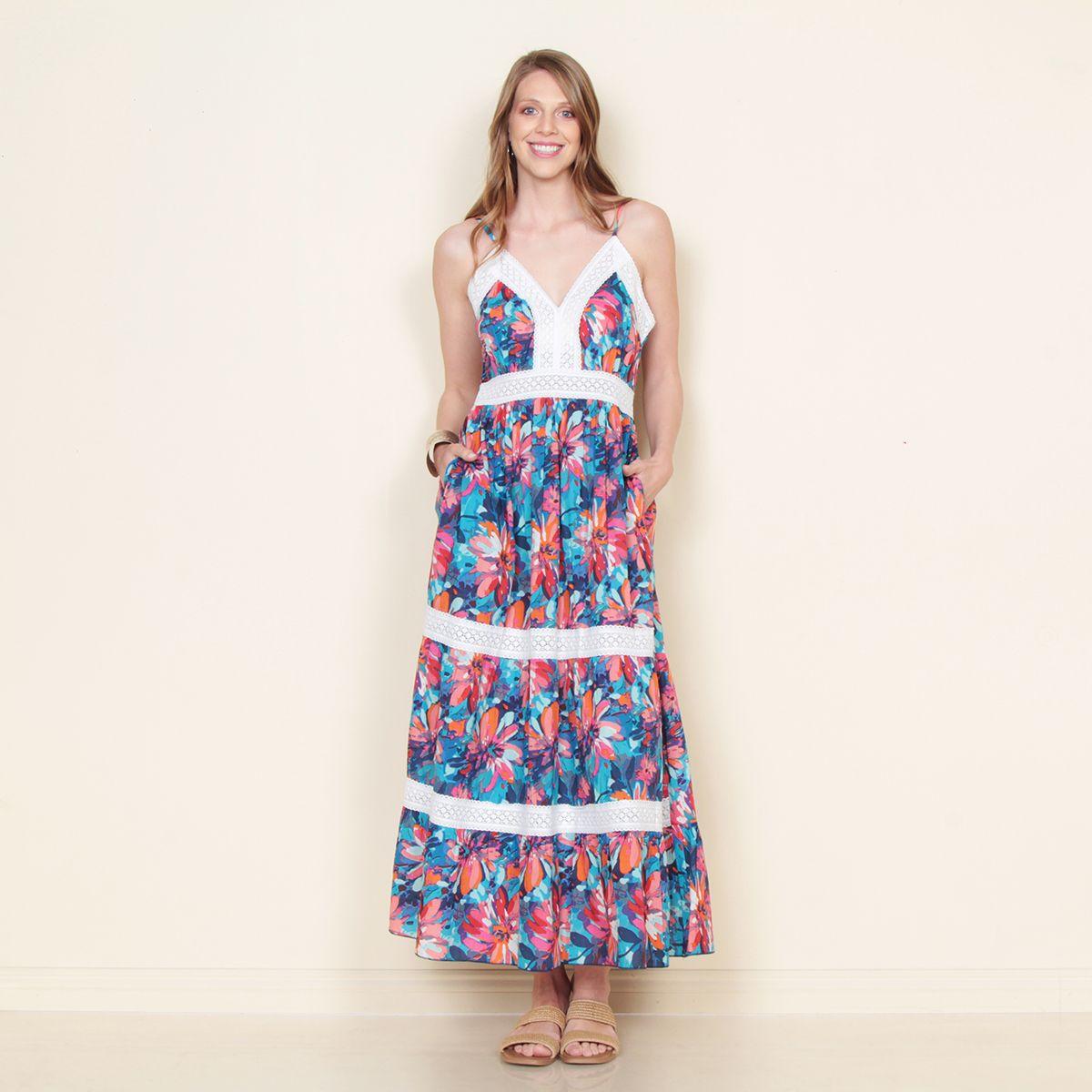 Vestido Sin Manga Estampado  Con Bretel Y Aplicacion De Encaje-2