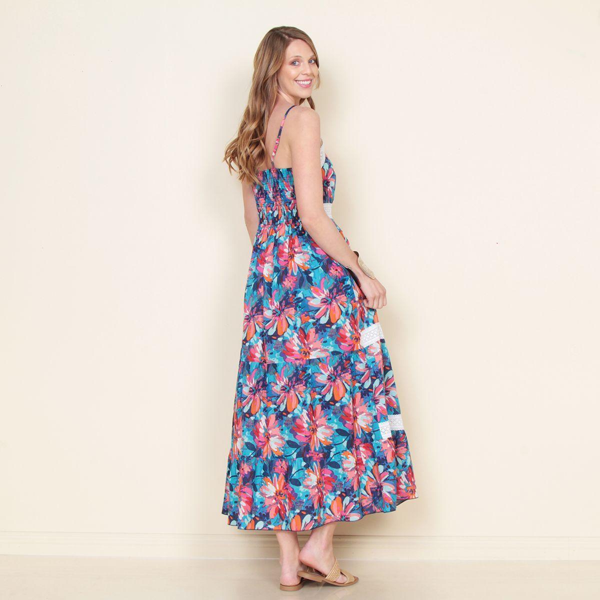Vestido Sin Manga Estampado  Con Bretel Y Aplicacion De Encaje-5