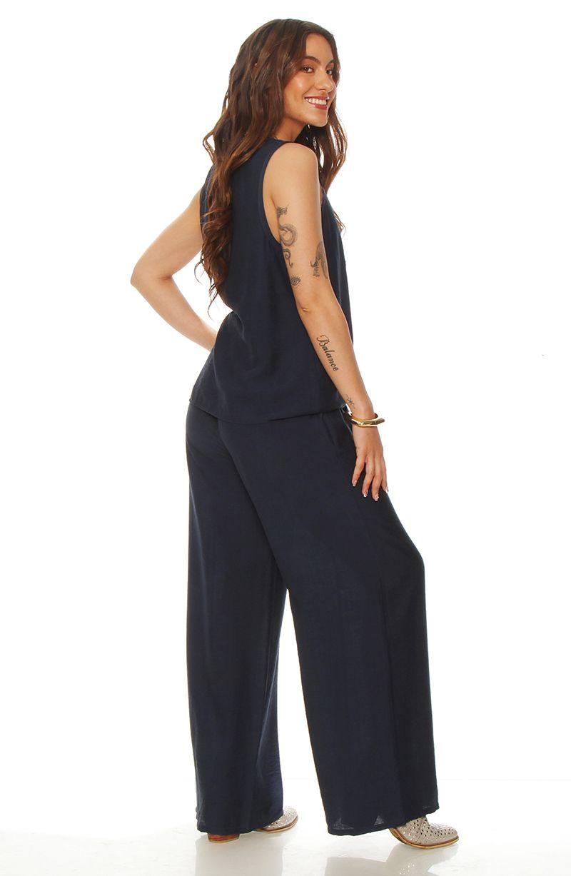 Blusa Sin Manga Abotonada En Delantero Escote V Y Nudo En  Ruedo-7