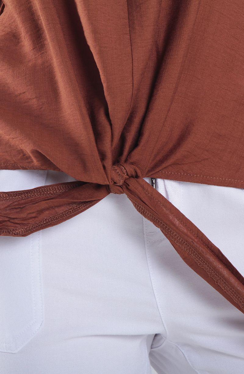 Blusa Sin Manga Abotonada En Delantero Escote V Y Nudo En  Ruedo-2