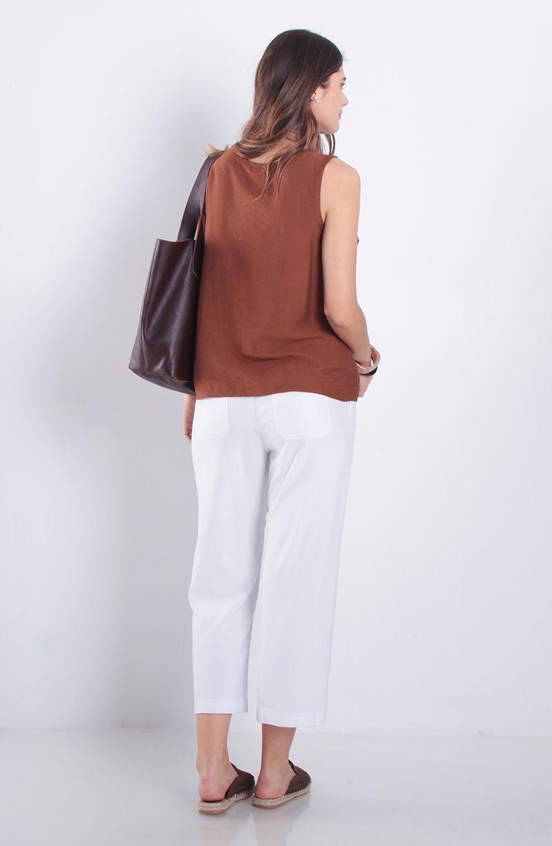 Blusa Sin Manga Abotonada En Delantero Escote V Y Nudo En  Ruedo-6
