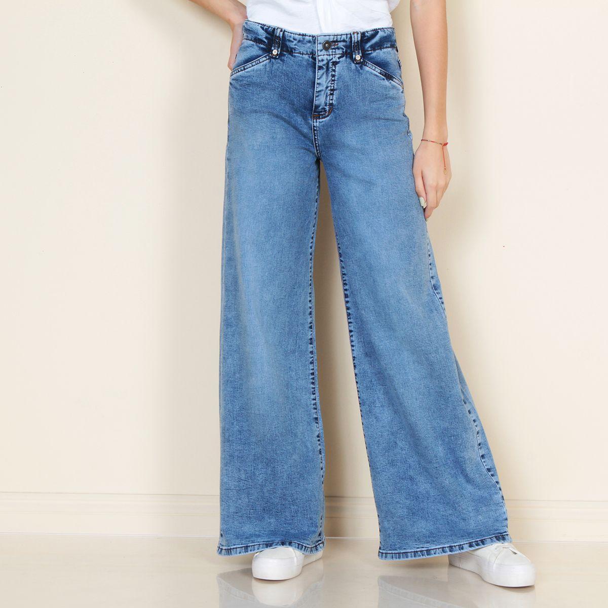 Jeans Wide Leg Tiro Alto  Pretina Interna 1 Boton Bolsillo Huaso-0