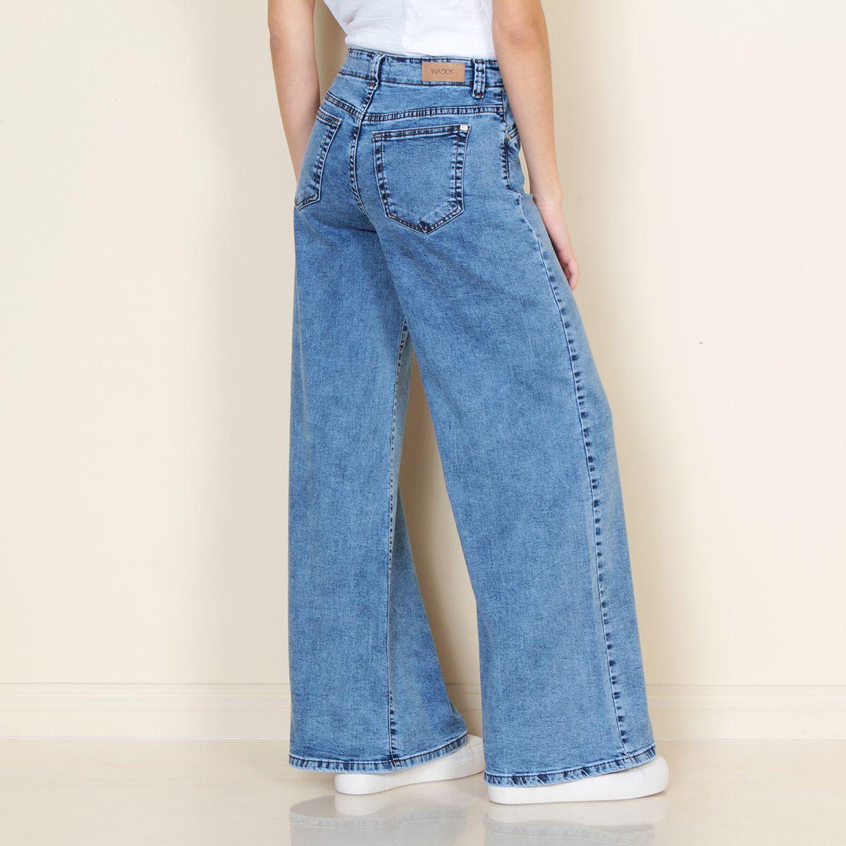 Jeans Wide Leg Tiro Alto  Pretina Interna 1 Boton Bolsillo Huaso-1