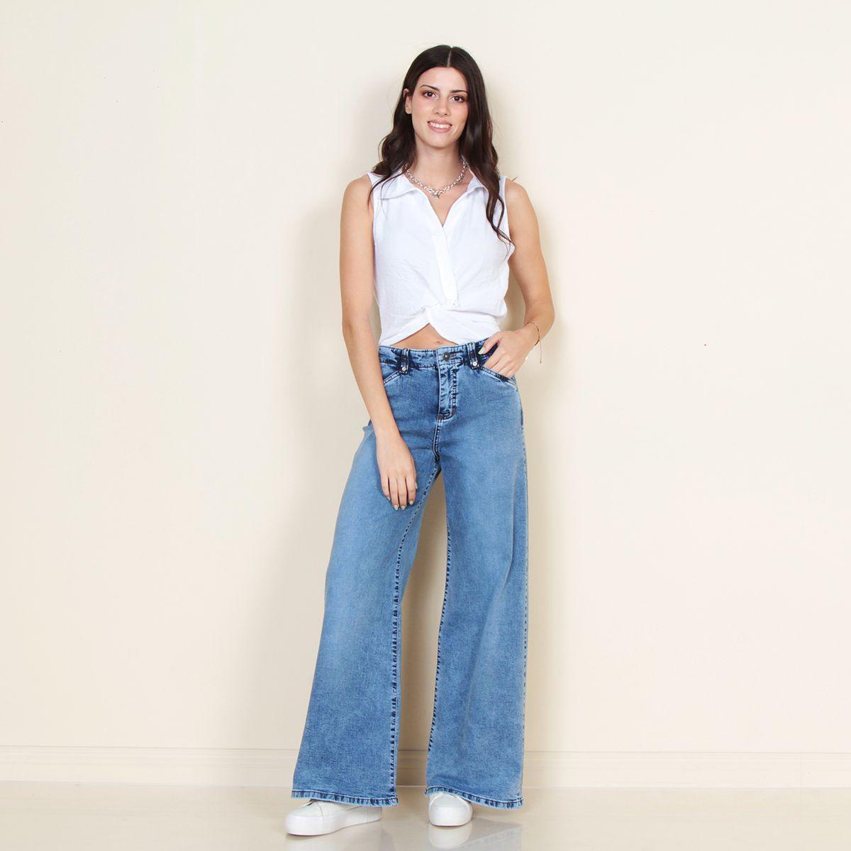 Jeans Wide Leg Tiro Alto  Pretina Interna 1 Boton Bolsillo Huaso-4