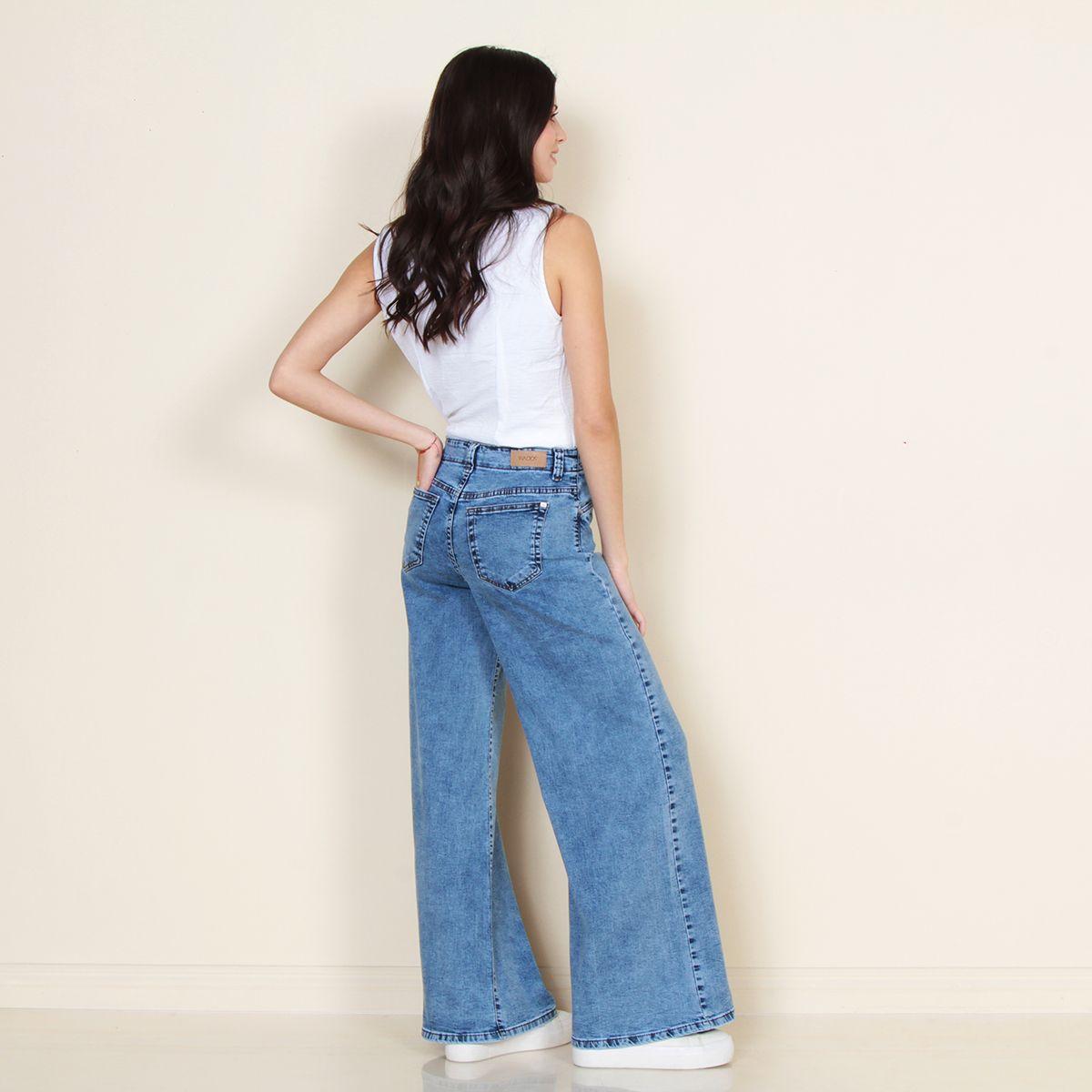 Jeans Wide Leg Tiro Alto  Pretina Interna 1 Boton Bolsillo Huaso-6