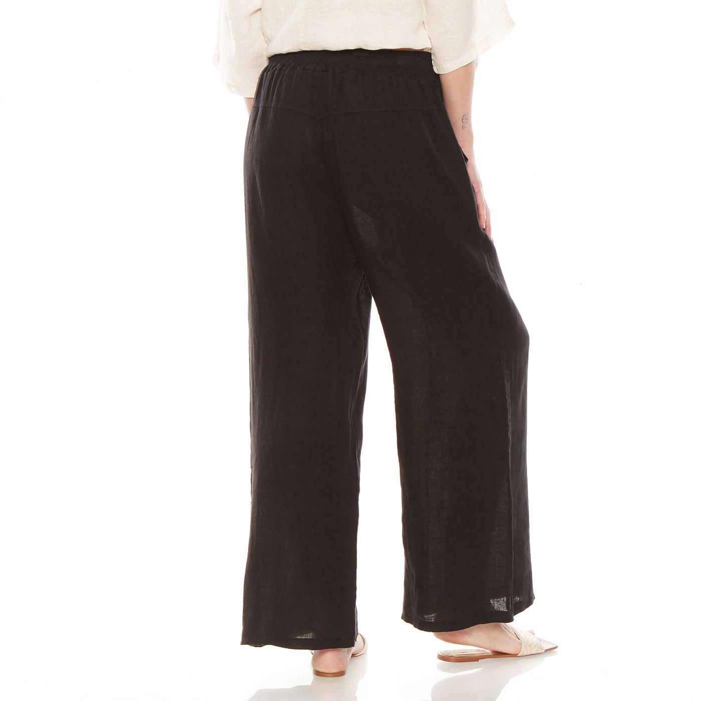 Patalon Lino Wide Leg Tiro Alto Pretina Elasticada Con Bolsillo-1