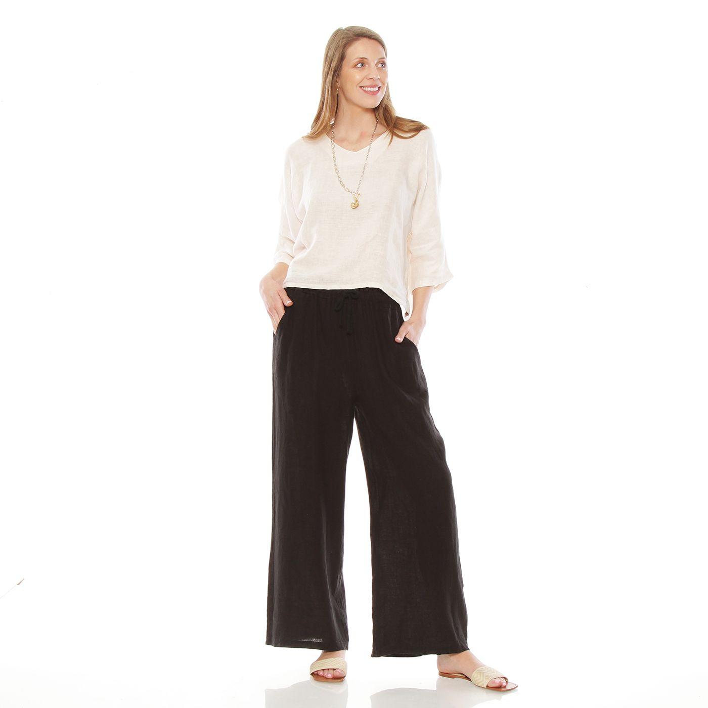 Patalon Lino Wide Leg Tiro Alto Pretina Elasticada Con Bolsillo-3