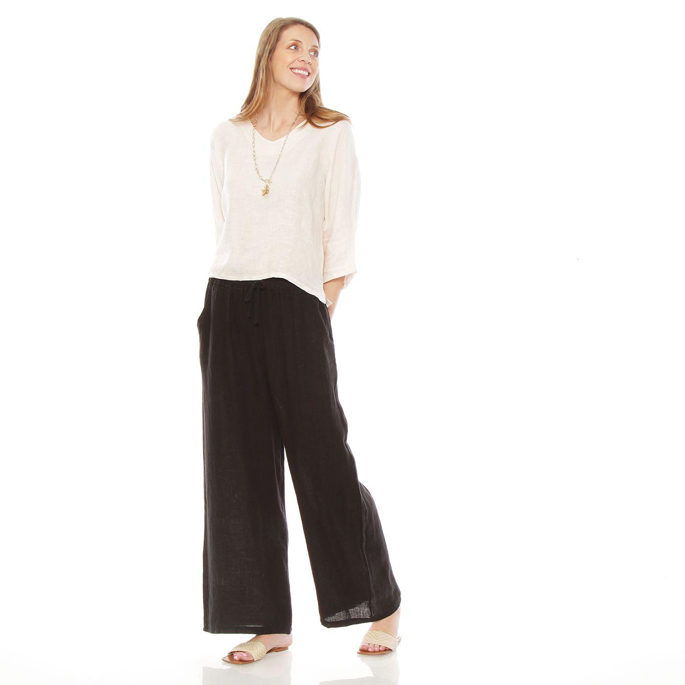 Patalon Lino Wide Leg Tiro Alto Pretina Elasticada Con Bolsillo-4