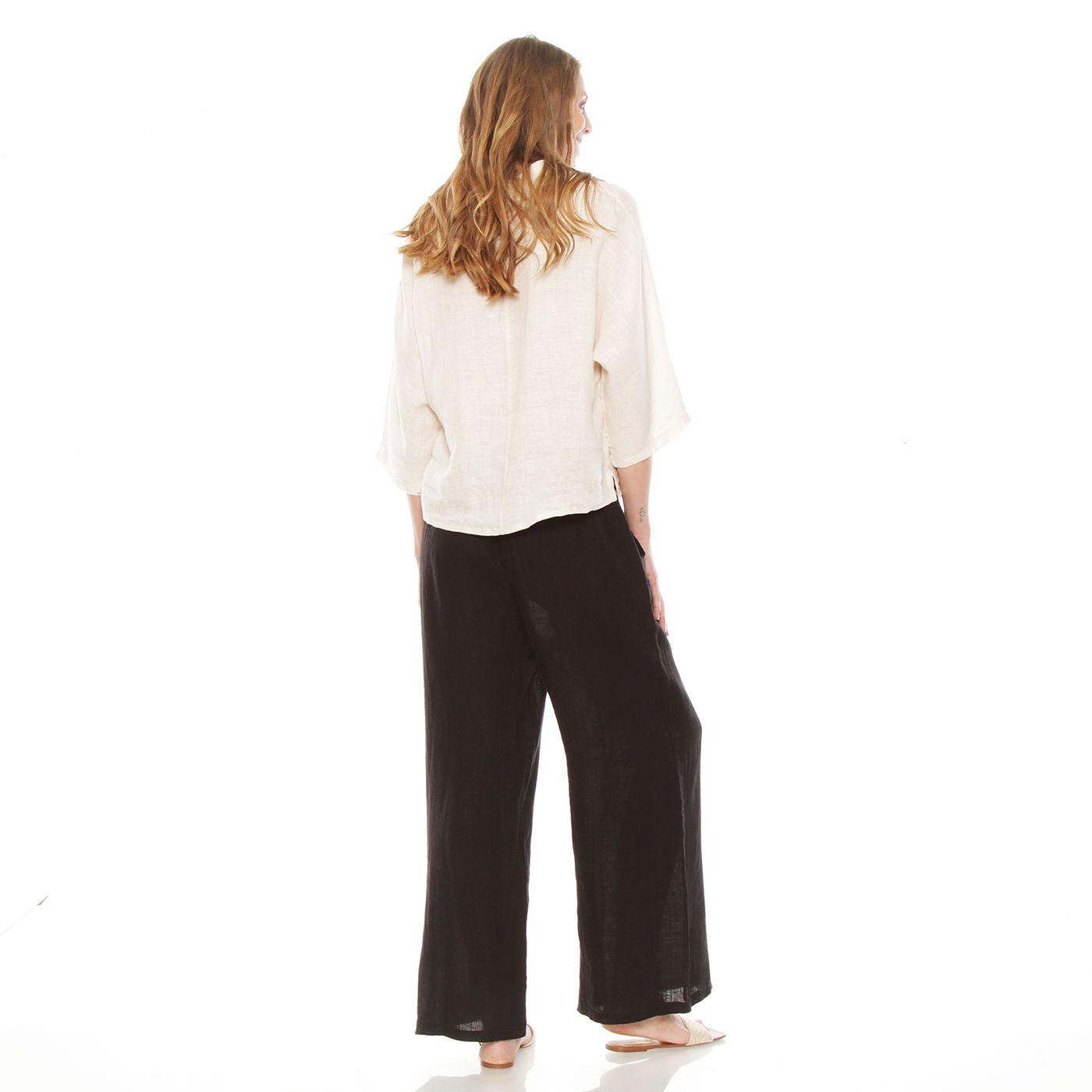 Patalon Lino Wide Leg Tiro Alto Pretina Elasticada Con Bolsillo-5