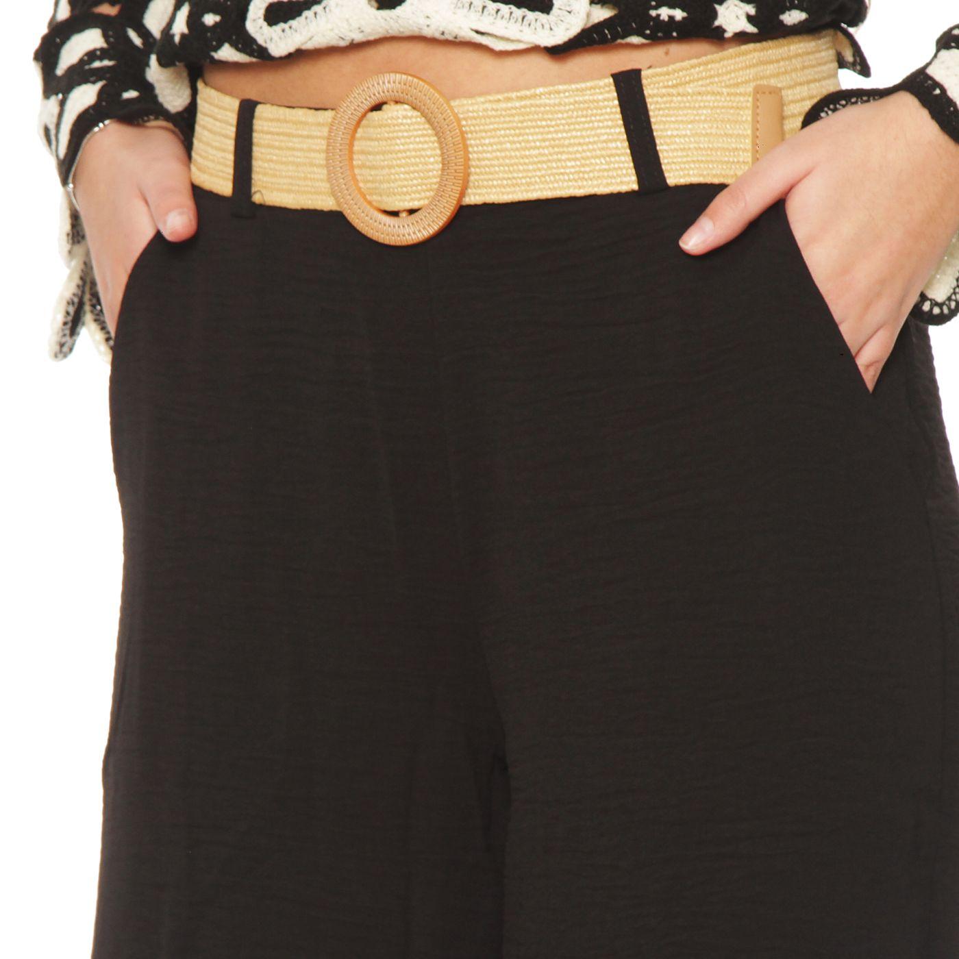Pantalon Wide Leg Tiro Alto Pretina  Basica  Con Cinturon-2