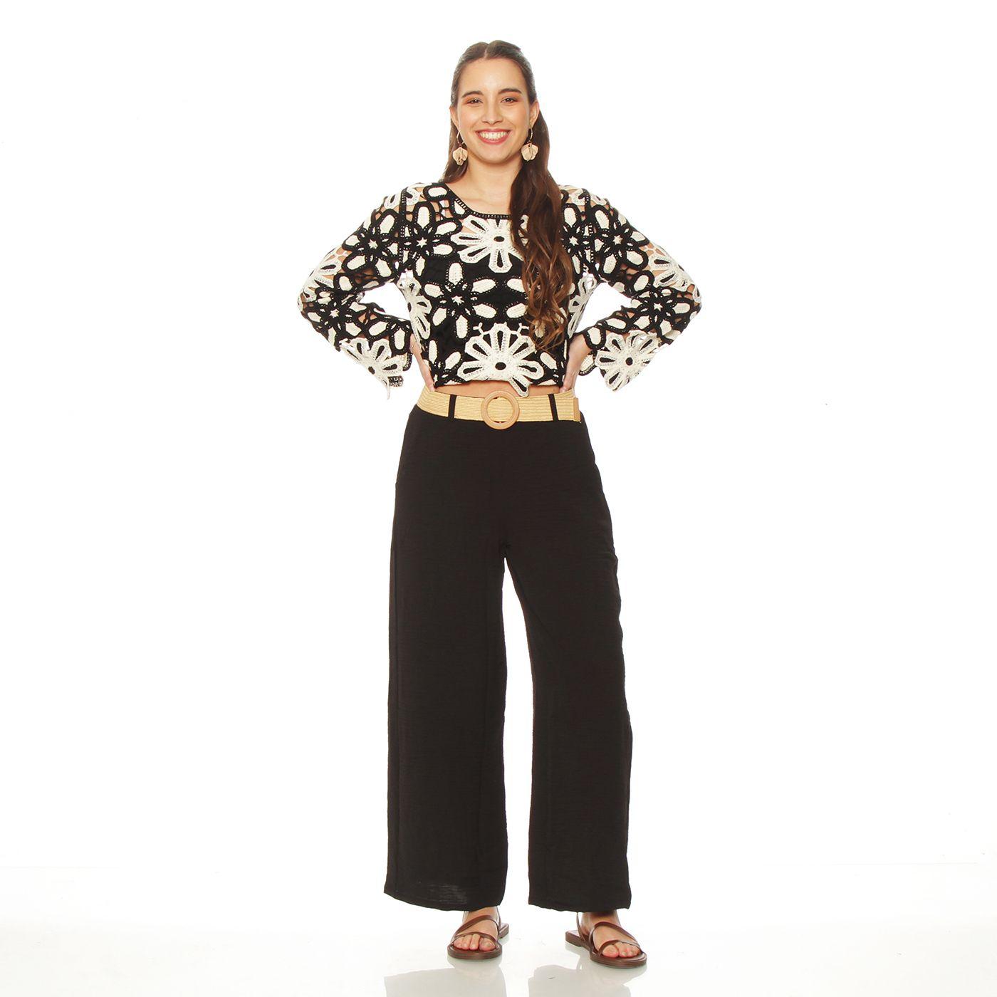 Pantalon Wide Leg Tiro Alto Pretina  Basica  Con Cinturon-4