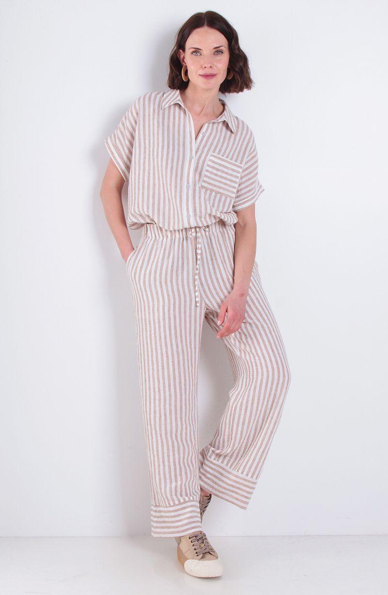 Conjunto Blusa Manga Corta Y Pantalon Listado-0