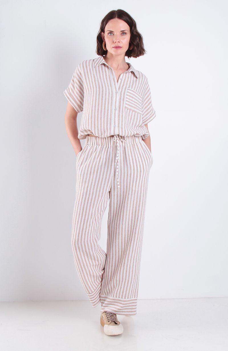 Conjunto Blusa Manga Corta Y Pantalon Listado-9