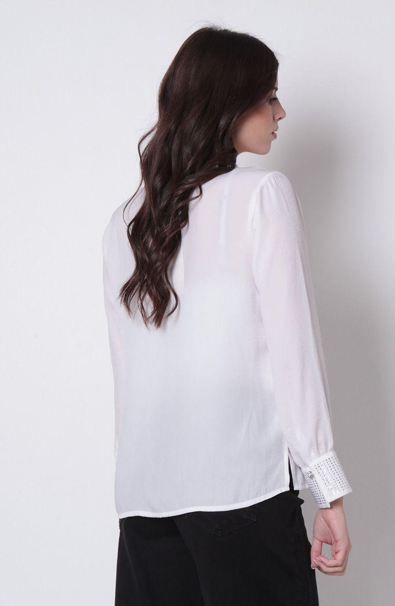 Blusa Manga Larga Abotonada En Delantero Con Aplicacion En Punos-2