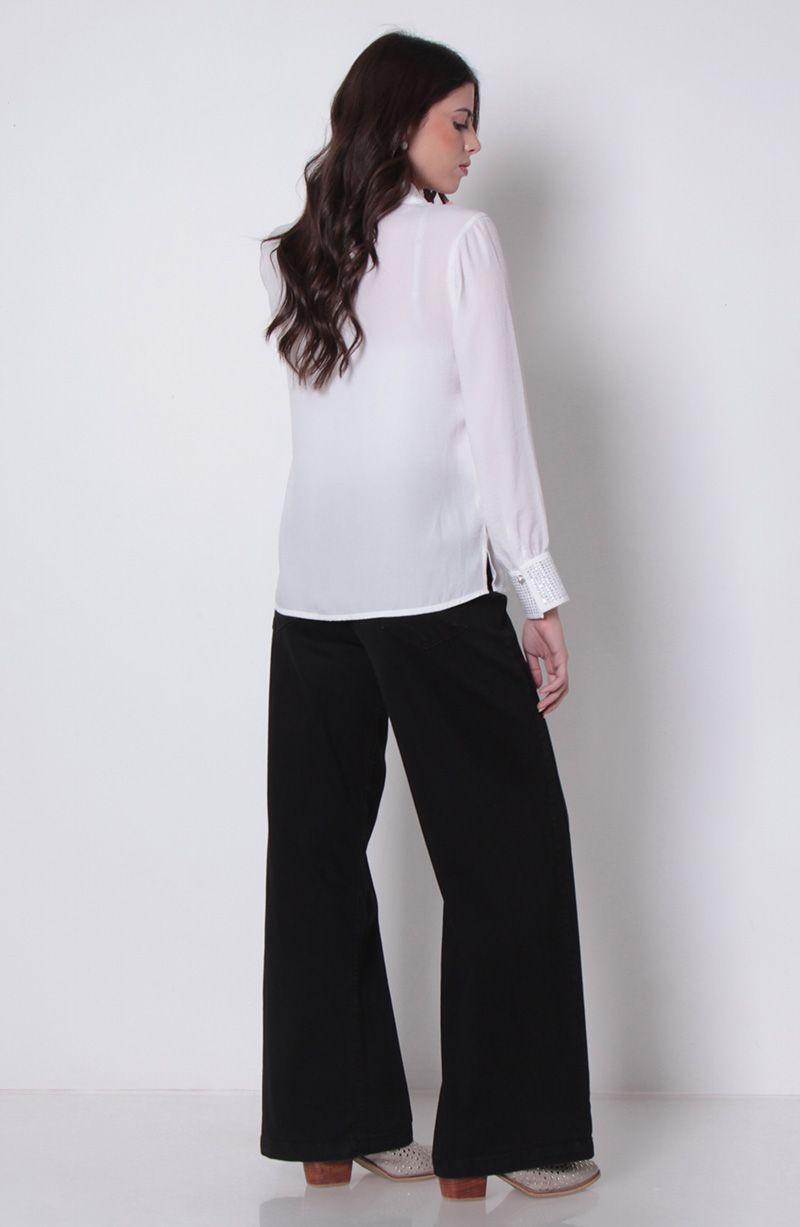 Blusa Manga Larga Abotonada En Delantero Con Aplicacion En Punos-3