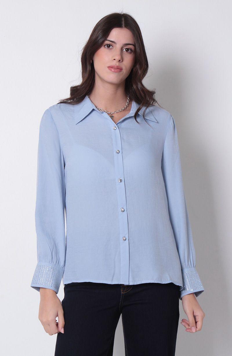 Blusa Manga Larga Abotonada En Delantero Con Aplicacion En Punos-0