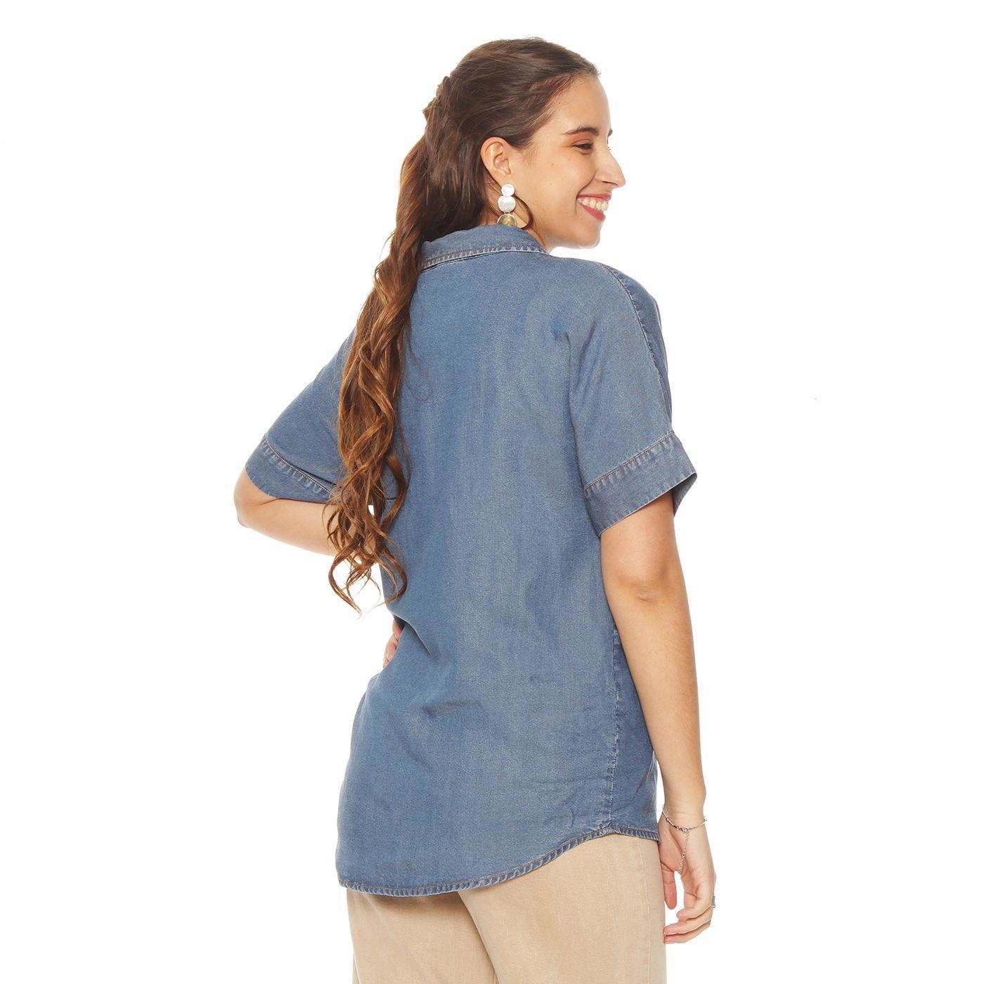 Blusa  Manga  Corta Tencel   Escote V Con  Bolsillos-5