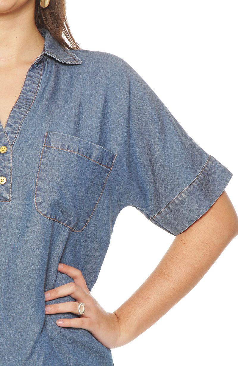 Blusa  Manga  Corta Tencel   Escote V Con  Bolsillos-4