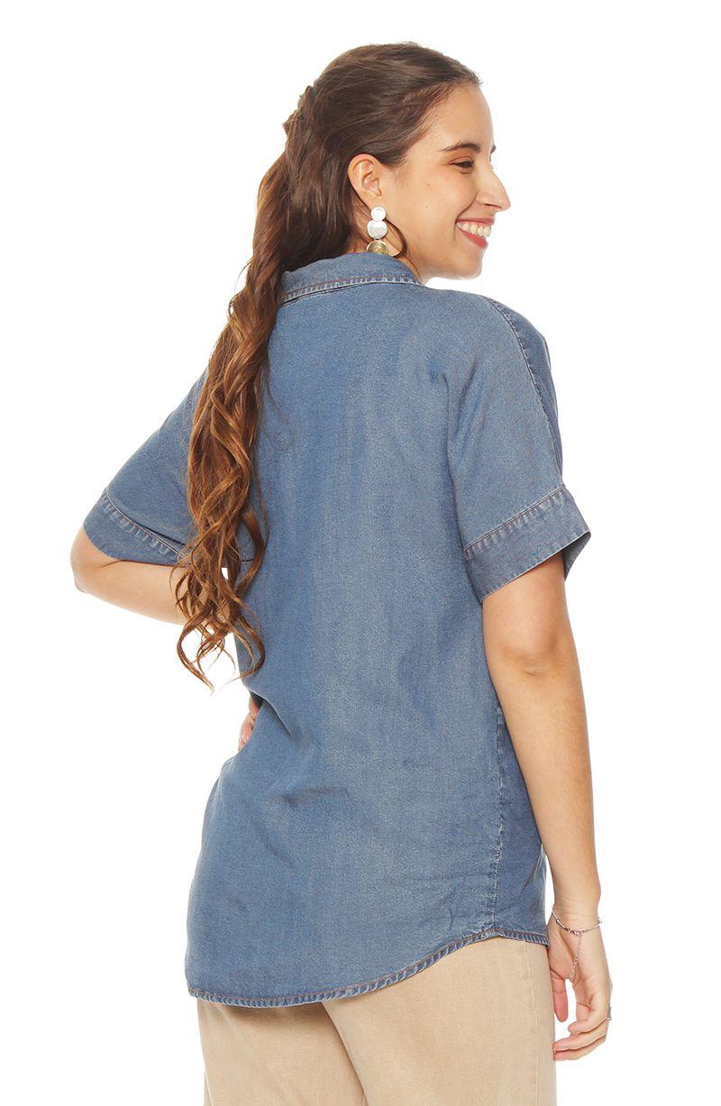 Blusa  Manga  Corta Tencel   Escote V Con  Bolsillos-5