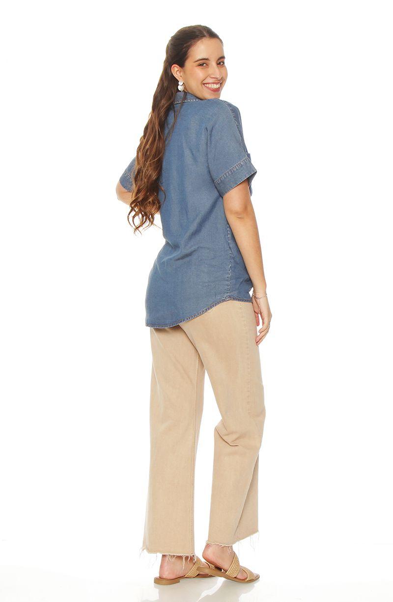 Blusa  Manga  Corta Tencel   Escote V Con  Bolsillos-7