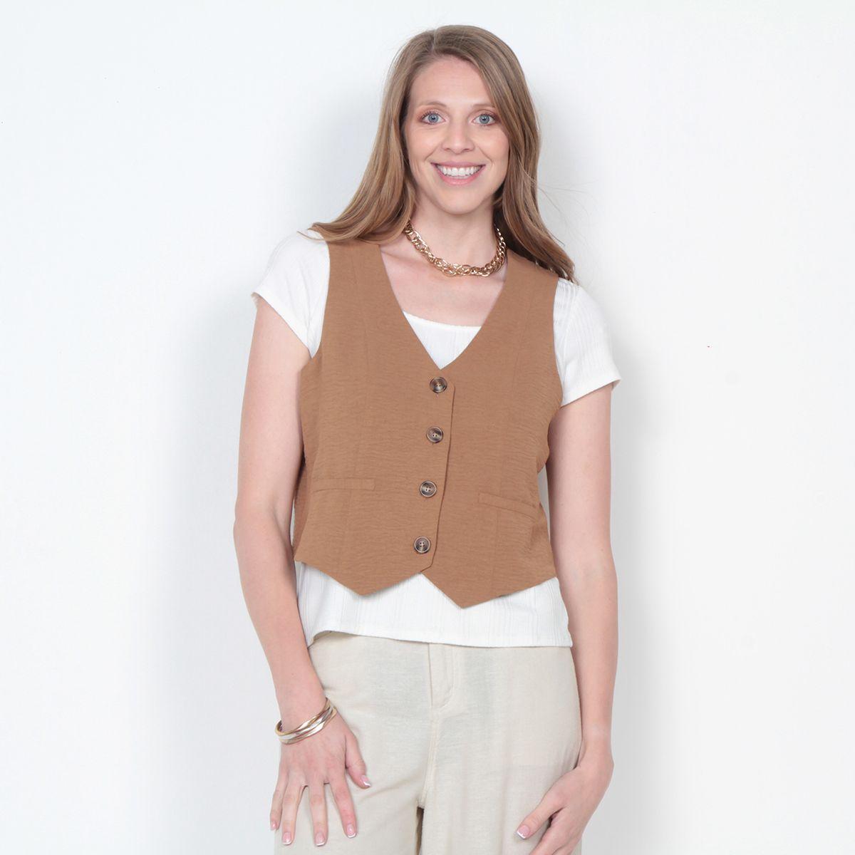 Vest Sin Manga Escote V Abotonado En Delantero-0