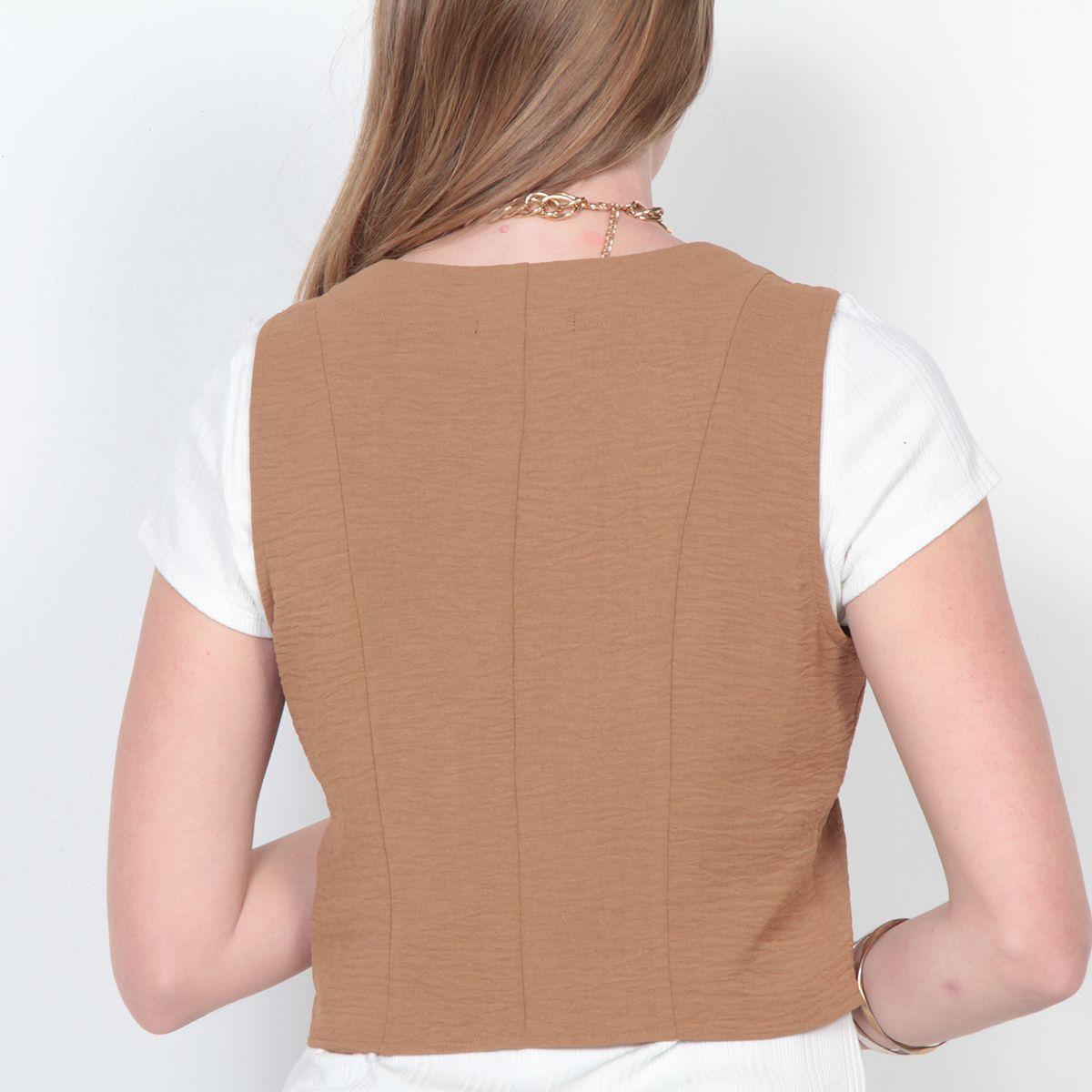 Vest Sin Manga Escote V Abotonado En Delantero-1