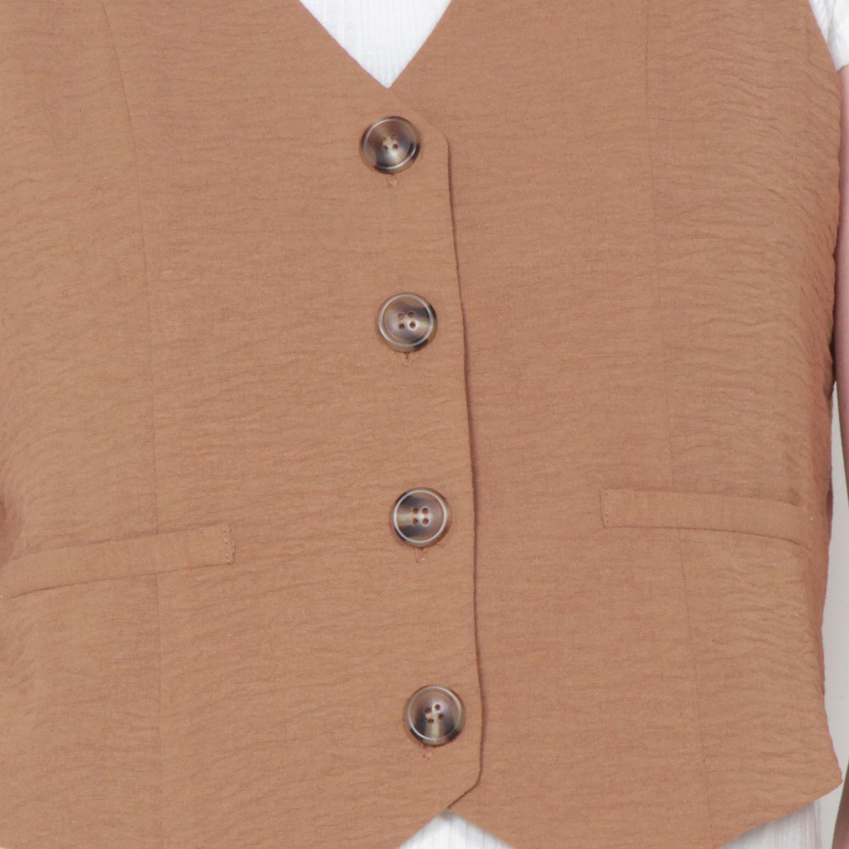 Vest Sin Manga Escote V Abotonado En Delantero-2