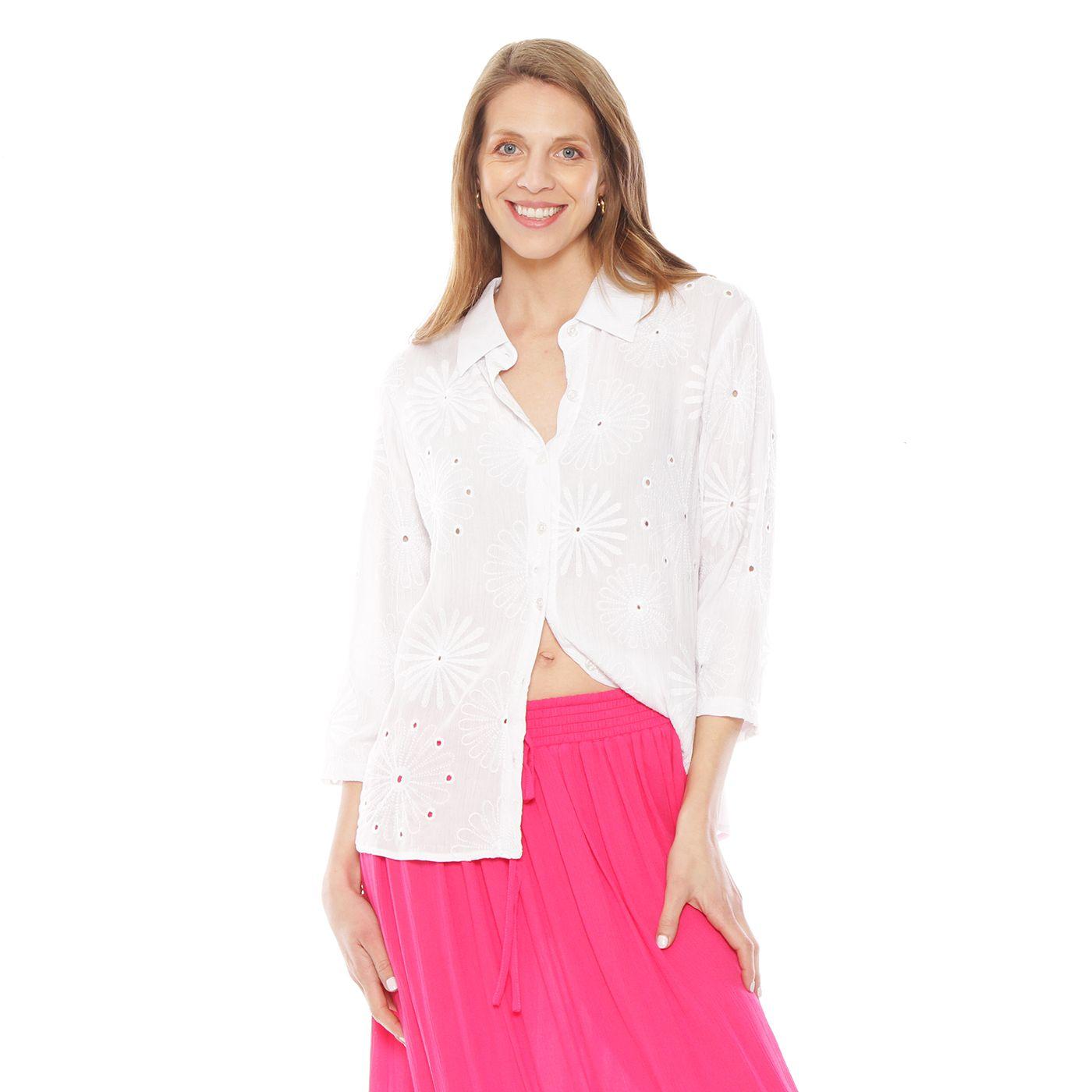 Blusa Manga 3/4 Brodery Abotonada En Delantero-2