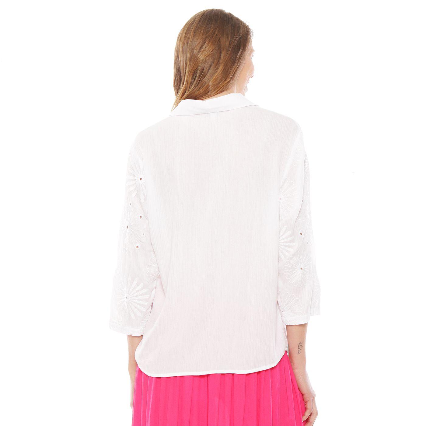 Blusa Manga 3/4 Brodery Abotonada En Delantero-5