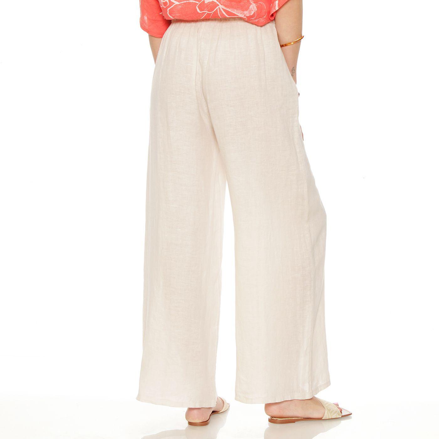 Patalon Wide Leg Lino Tiro Alto Pretina Elasticada-0