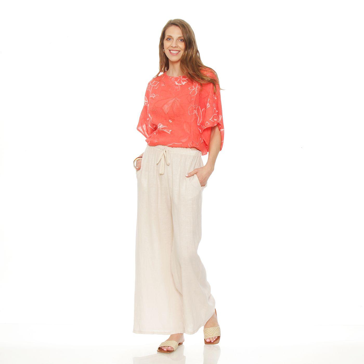Patalon Wide Leg Lino Tiro Alto Pretina Elasticada-2
