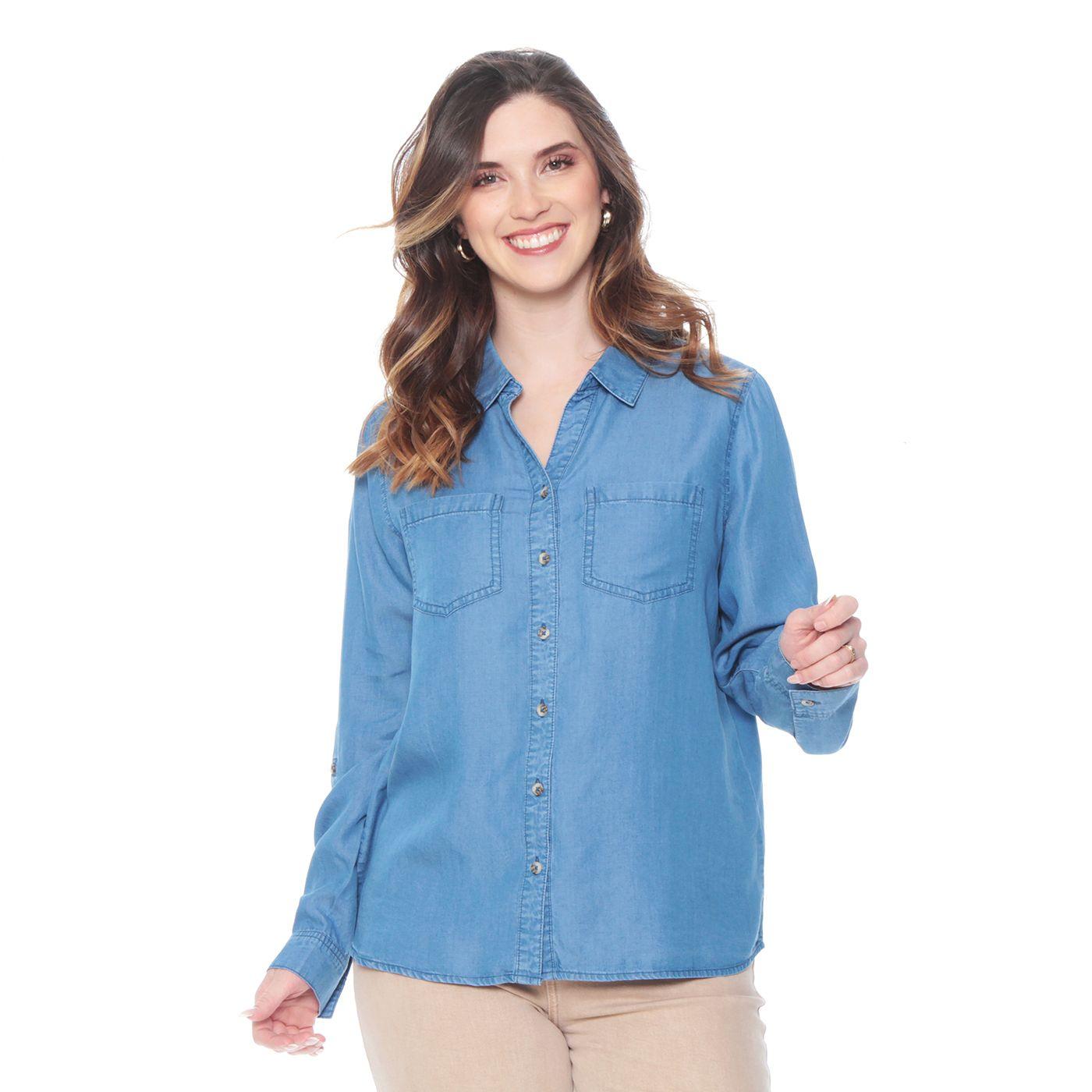 Blusa Manga Larga Lyocell Abotonada En Delantero-0