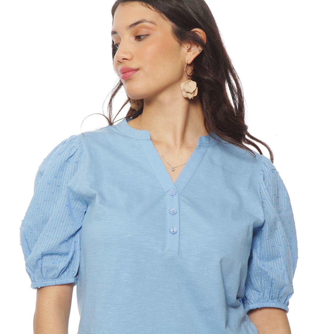 Polera Manga Corta Abotonada En Delantero Escote V-4