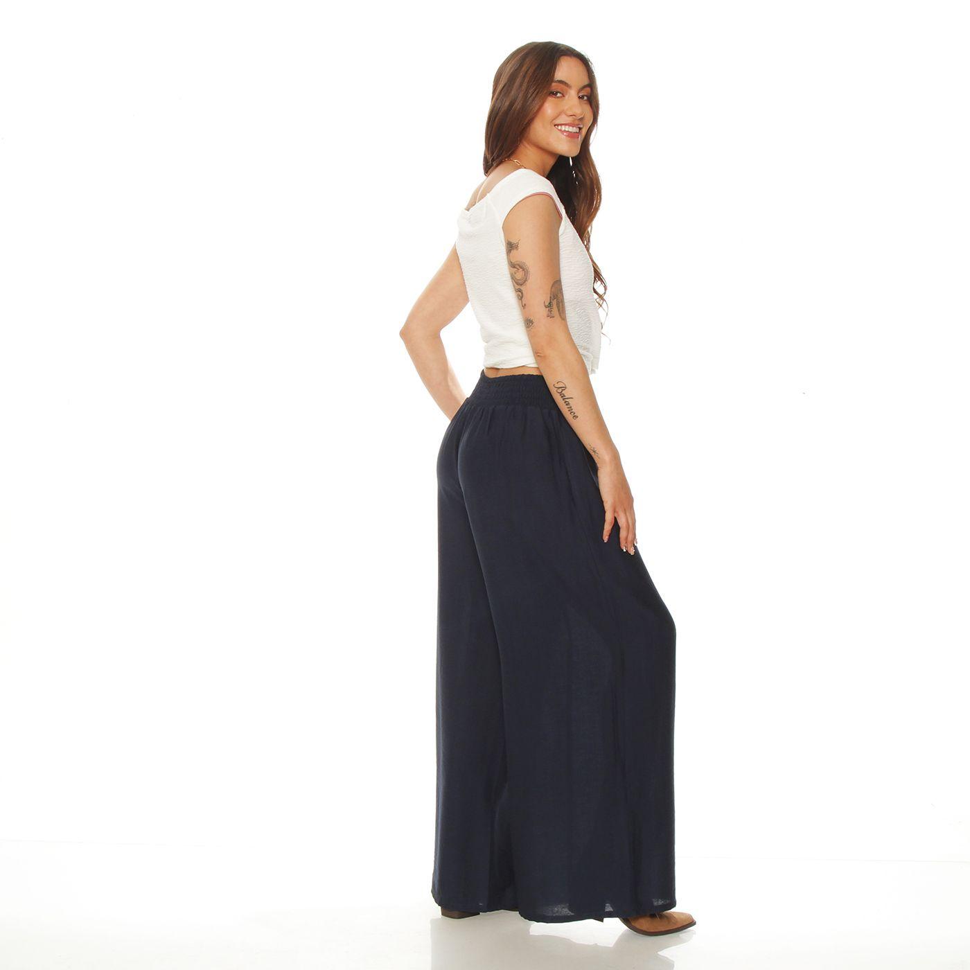 Pantalon Wide Leg Tiro Alto Pretina Ancha Elasticada-4