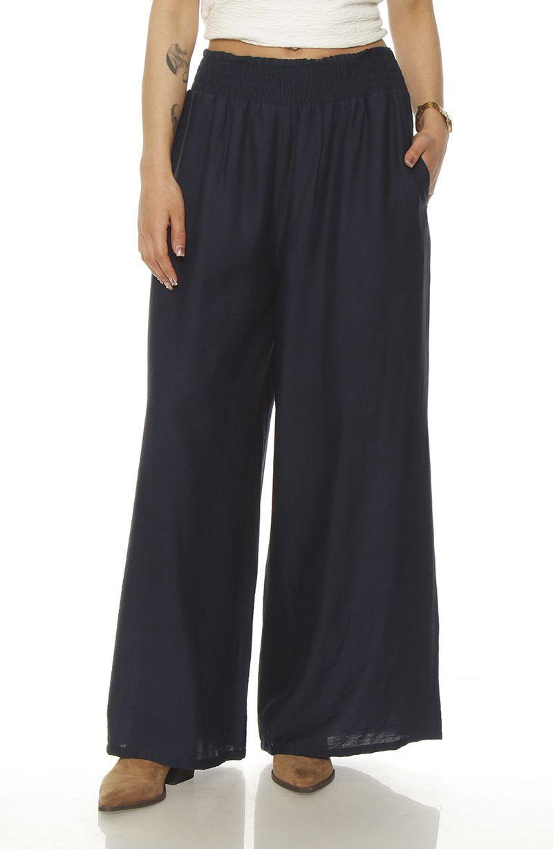 Pantalon Wide Leg Tiro Alto Pretina Ancha Elasticada-0