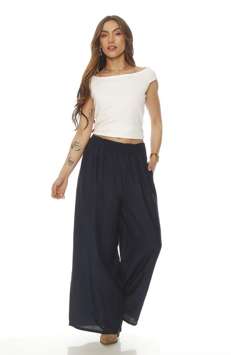 Pantalon Wide Leg Tiro Alto Pretina Ancha Elasticada-2