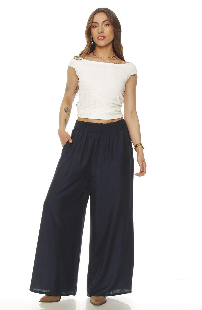 Pantalon Wide Leg Tiro Alto Pretina Ancha Elasticada-4
