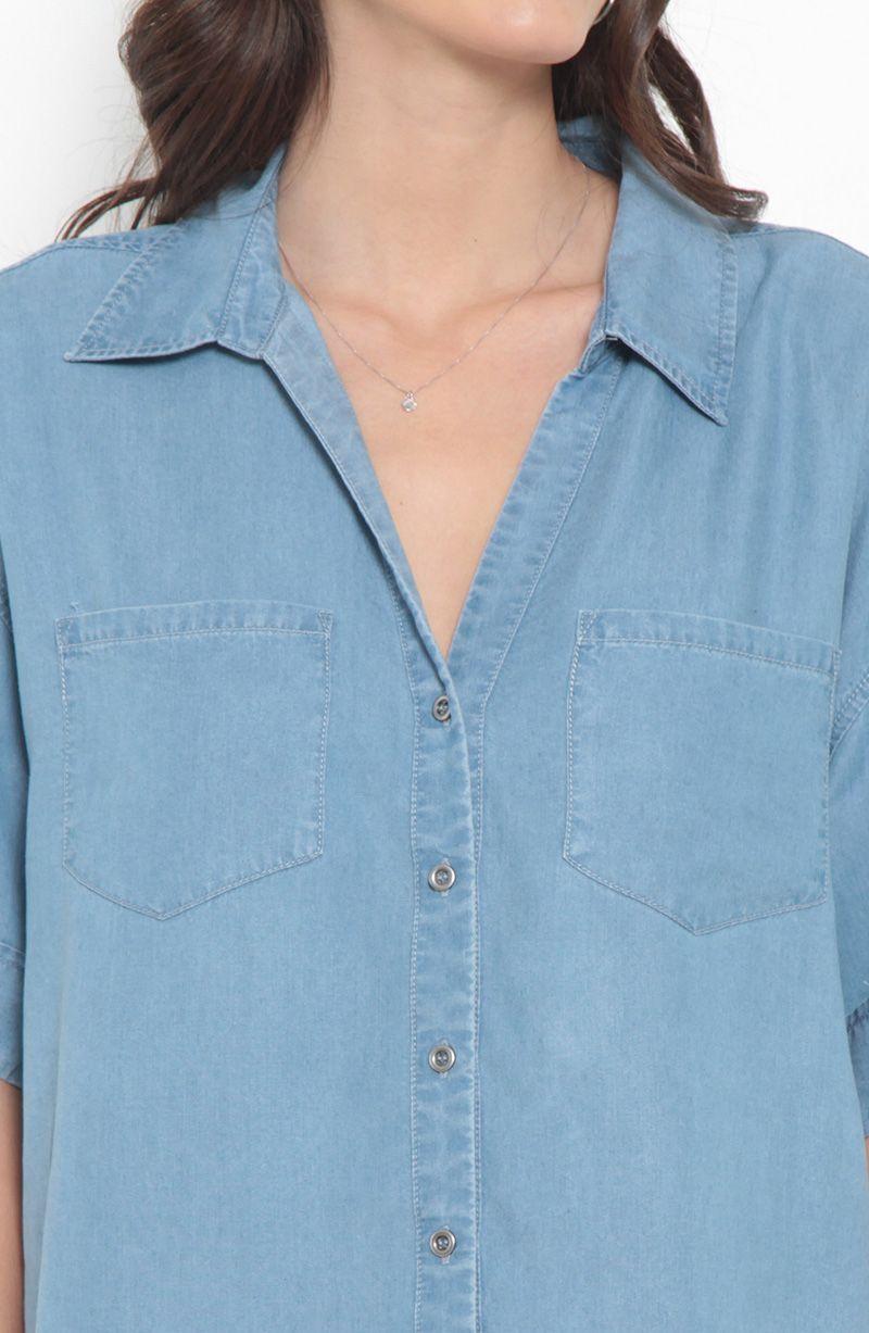 Blusa Lyocell Manga Corta Con Bolsillo Escote V-1