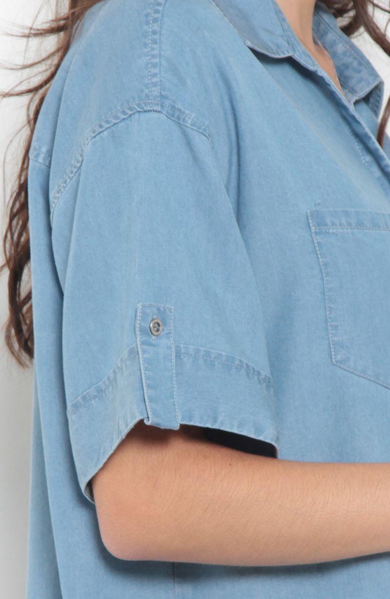 Blusa Lyocell Manga Corta Con Bolsillo Escote V-2