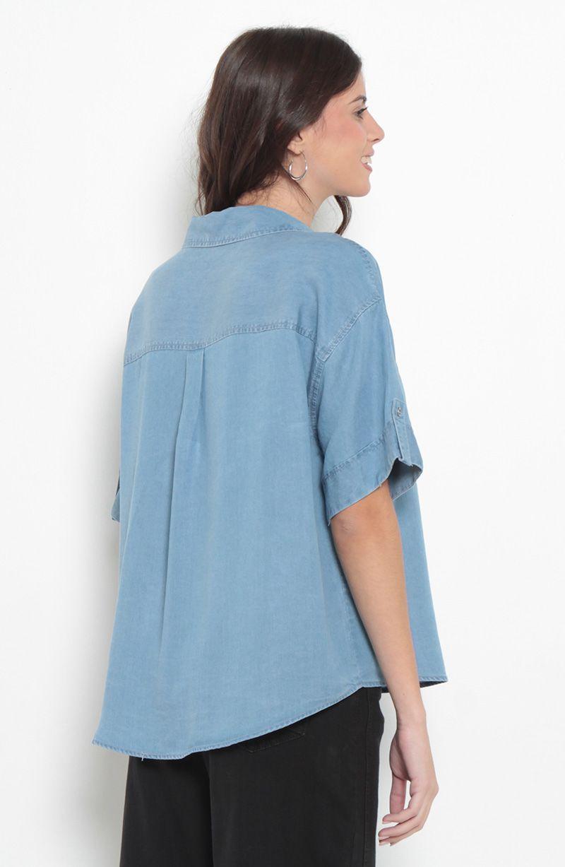 Blusa Lyocell Manga Corta Con Bolsillo Escote V-3